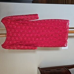 Calvin Klein, Red Lace, Sequined Dress, 6